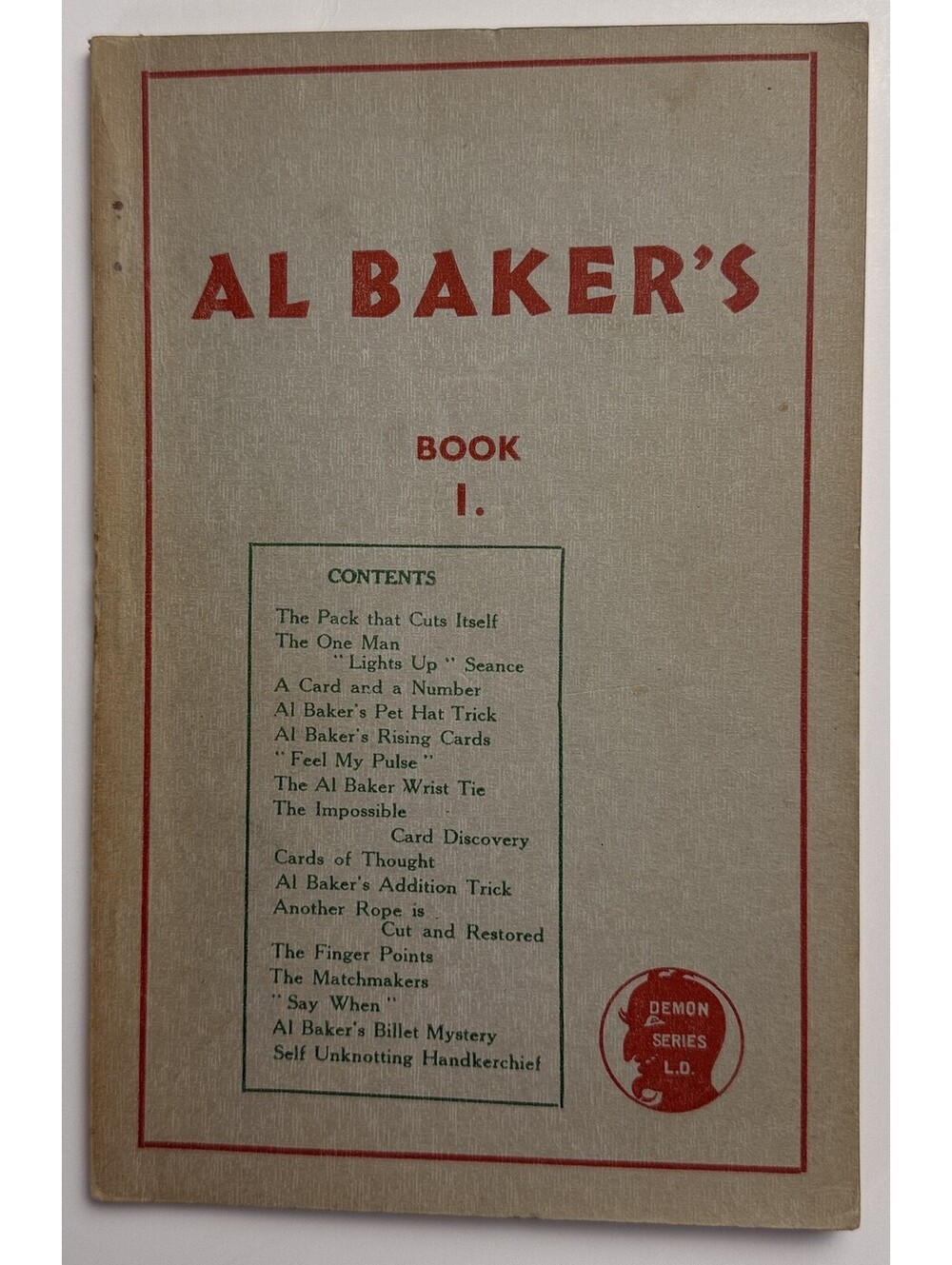 Al Baker's Book I. Baker Mentalism Card Magic Non Fiction PB